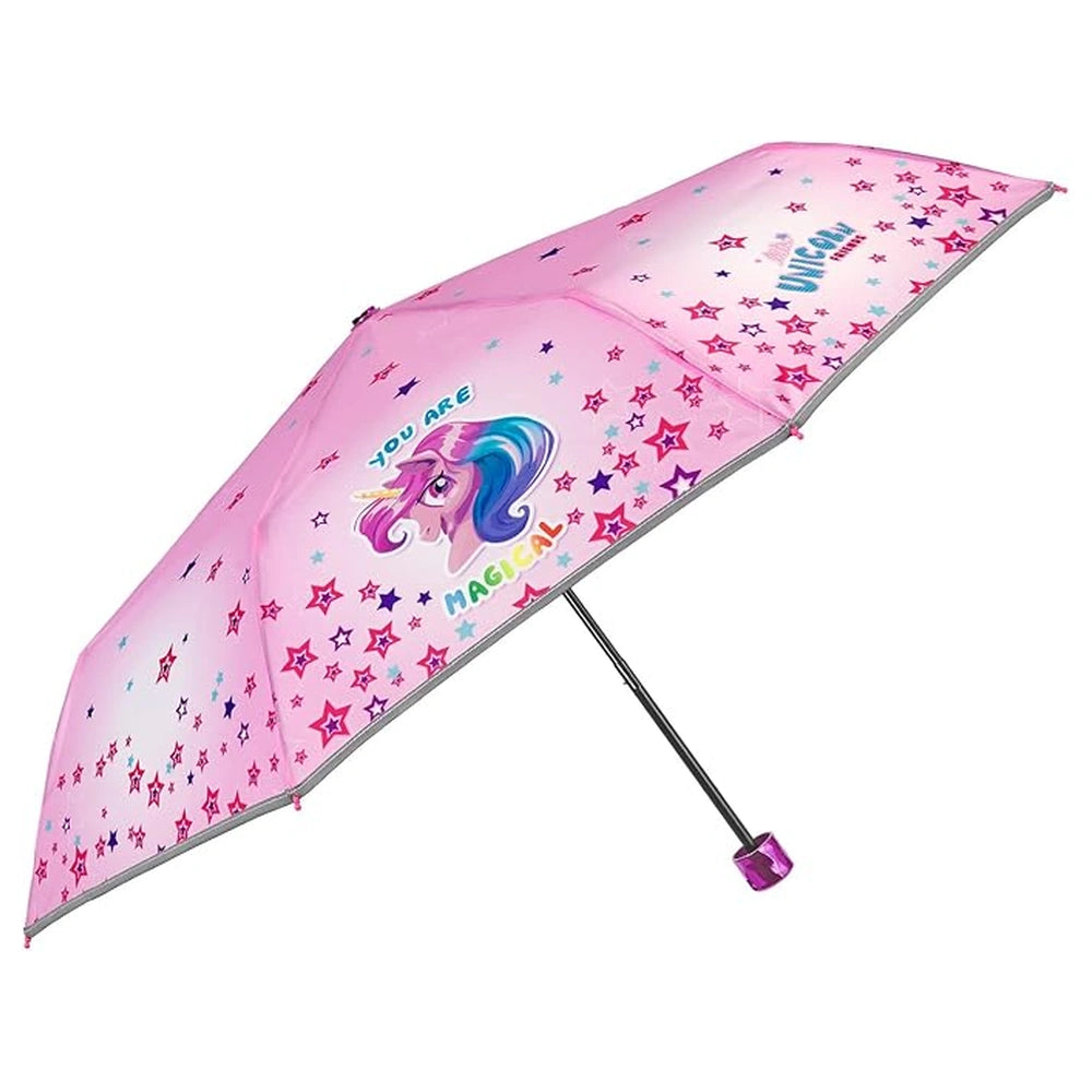 Perletti - Rain Umbrellas - Unicorn Mini Folding Umbrella - 3-6 Yrs - Reflective Safety