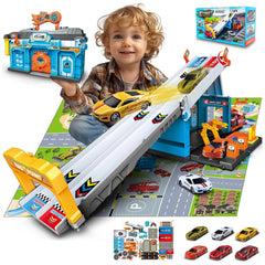 RS Toys - Pista Pit Stop Garage Portable 2 en 1 et Piste de Lancement - Véhicules de Jeu