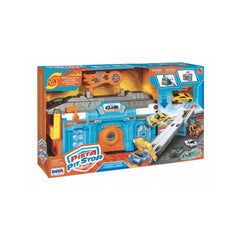 RS Toys - Pista Pit Stop Garage Portable 2 en 1 et Piste de Lancement - Véhicules de Jeu