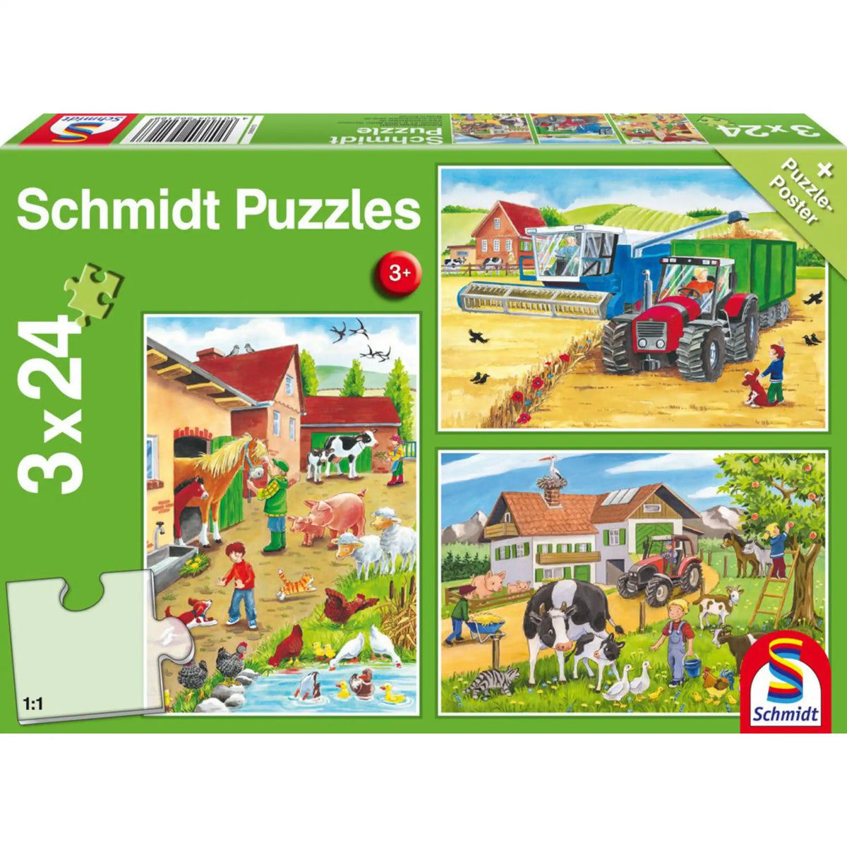 SCHMIDT SPIELE - Auf dem Bauernhof 3x24 Teile Kinderpuzzles - Puzzles