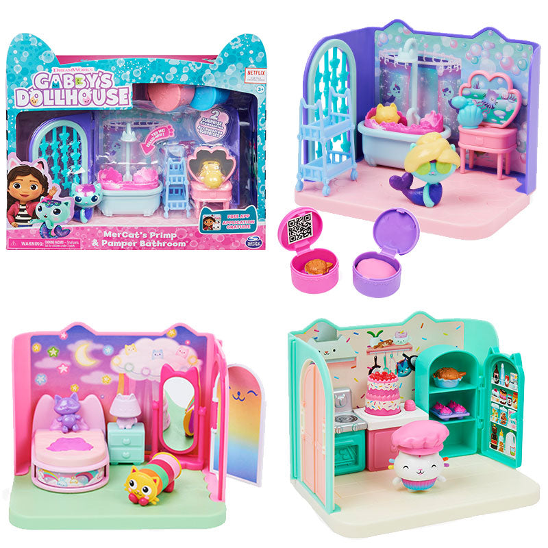 Spin Master - Gabby's Dollhouse Primp and Pamper Bathroom with MerCat Figure, 3 Accessories, 3 Furniture and 2 Deliveries, Kids Toys for Ages 3 and up (Random Selection)