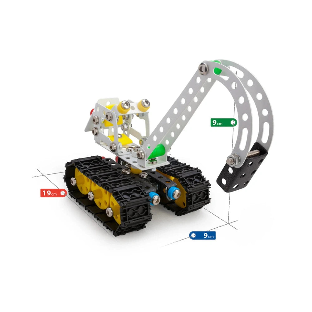 Alexander Constructor Diggy Ruspa toy, featuring a tracked vehicle with metal and plastic components, 19 cm long.