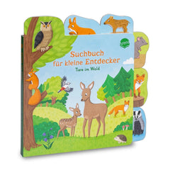 ARENA - Animal Search Word Learning book with colorful illustrations for children, featuring various animals in a forest sett