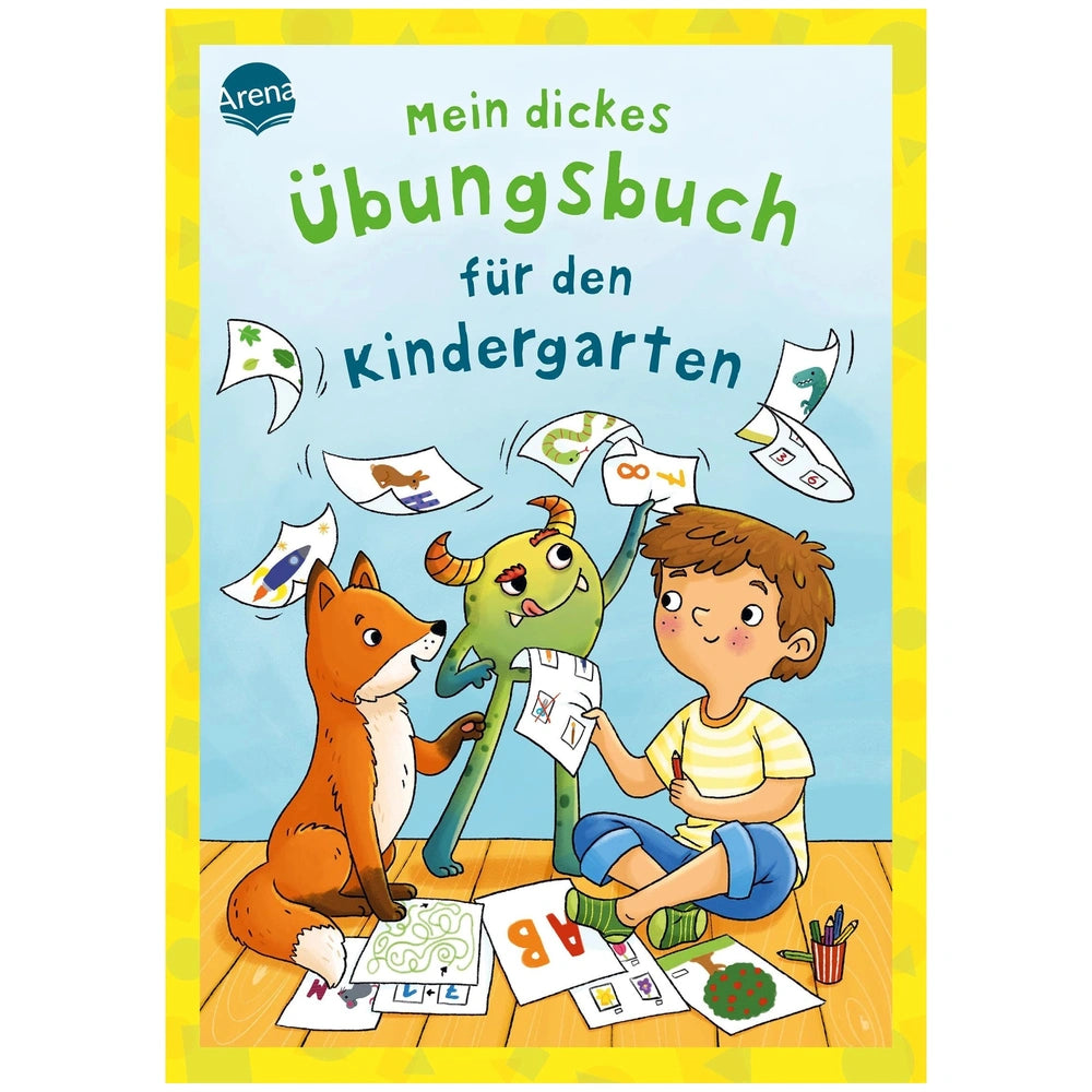 ARENA - Extradicker Lernspielspaß cover features a boy with a red fox and green monster, all engaged in fun activities.