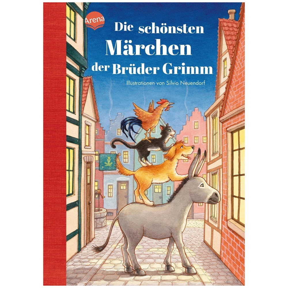 ARENA - Story Treasure with 25 Fairy Tales by Brothers Grimm features a colorful, whimsical book cover illustration.