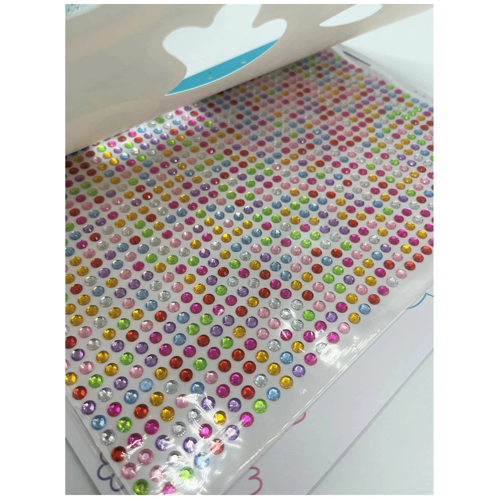 ARENA Unicorn Coloring Book with glitter stones showcases a colorful bead pattern on a glossy surface for artistic fun.