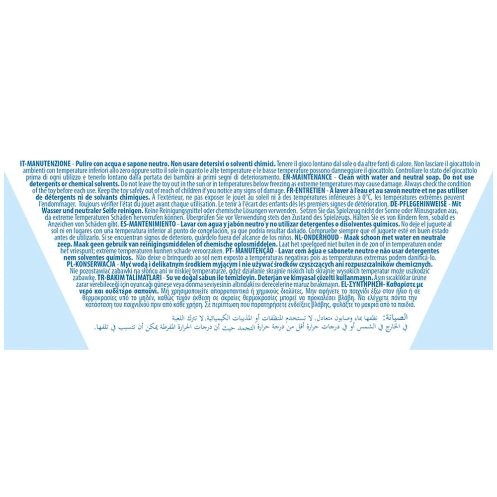 Baby Clementoni - Ball Drop Castle label with dense black serif text on a white matte background, centered in the image.