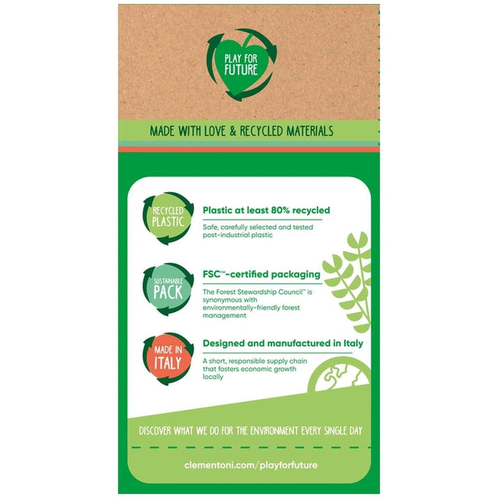 Baby Clementoni Fun Garage Baby Track packaging features glossy graphics, green recycling symbols, and eco-friendly material 