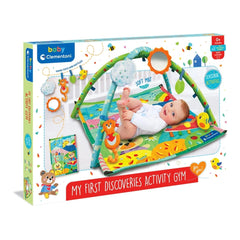 Baby Clementoni - My First Discoveries Activity Gym packaging with colorful product image, glossy material, and clear plastic