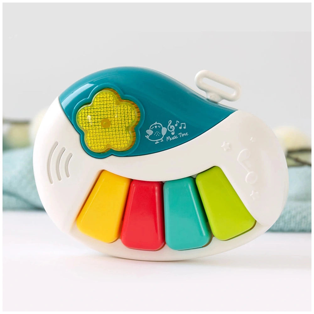 Baby Orchestra electronic piano keyboard features a colorful design with a handle, buttons, and "Music Time" text for young c