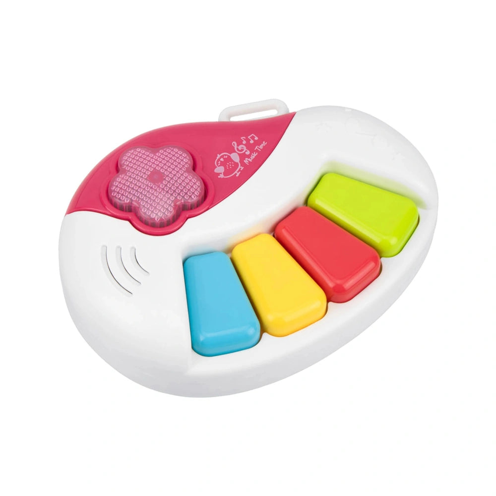 Baby Orchestra electronic piano keyboard features a white base with colorful keys and "MUSIC TIME" text for musical play.