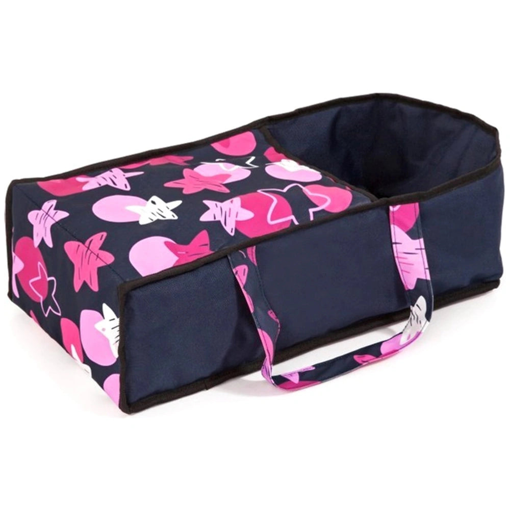 BAYER DESIGN City Star Dolls Stroller features a glossy fabric pouch with pink and purple stars and hearts, including a zippe