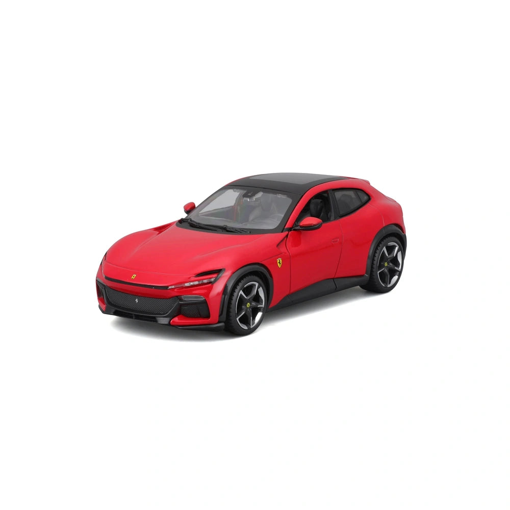 BBurago Ferrari Purosangue 1:24 die cast vehicle in glossy red with black matte roof and wheels, featuring transparent window
