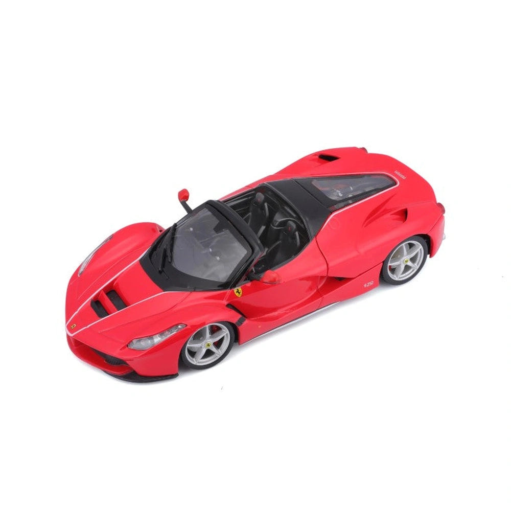 BBurago Ferrari La Ferrari Aperta 1:24 in glossy red with black interior, silver rims, and transparent windows.