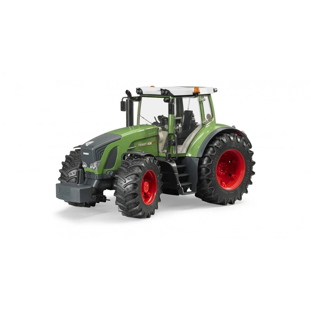 Bruder Fendt 936 Vario toy tractor, green with red wheels, featuring detailed cabin and functional design.