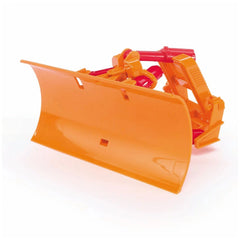 Orange and red Bruder plow blade for toy tractors and MB trucks with adjustable features.