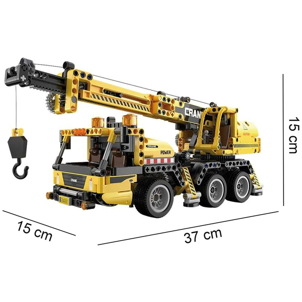 CaDA Mobile Crane Truck features a yellow matte finish with black and orange accents, black wheels, and a transparent window.