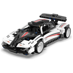 CaDA Z-Wind Sports Car construction set features a glossy plastic body, black wheels with white rims, and red-striped roof.