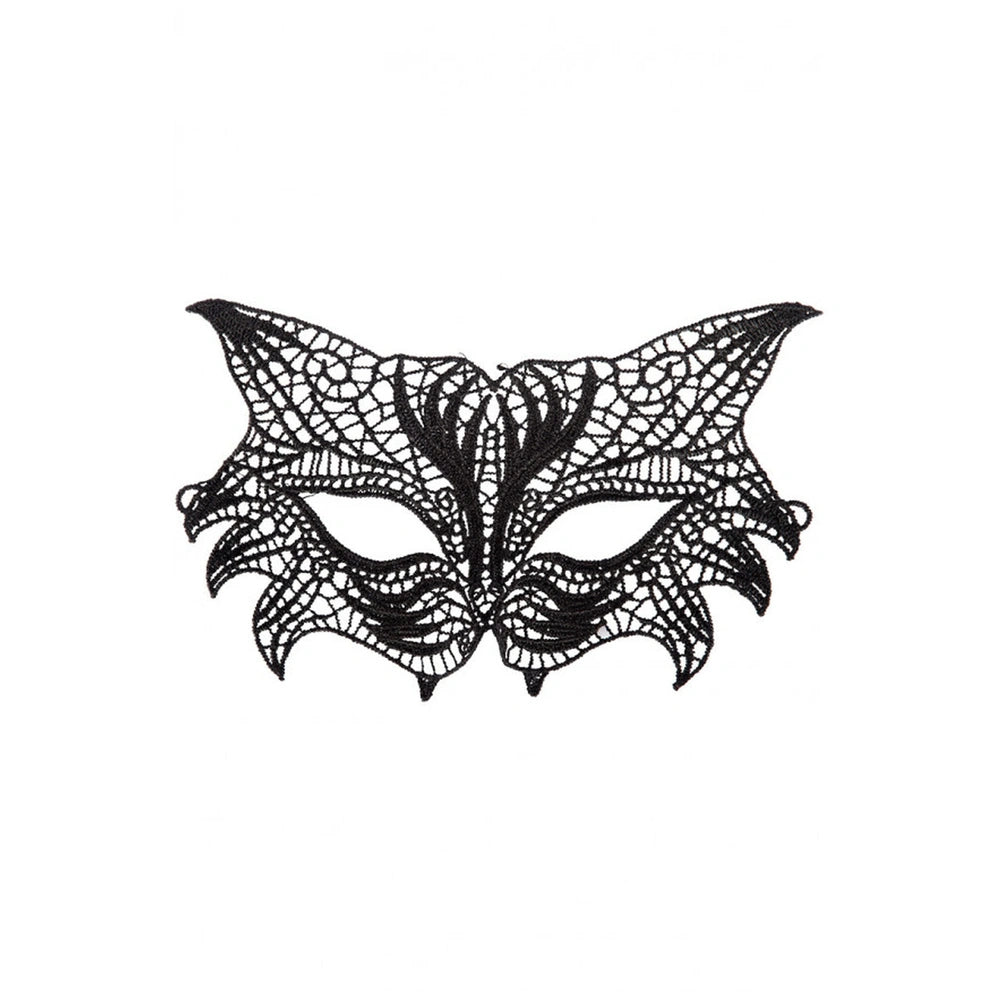 Black cat fabric mask with pointed ears, designed for imaginative play and role-playing in a monochromatic line drawing style