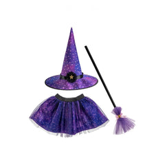 Carnival Toys - Enchanting Witch Purple Set For Girls With Skirt Hat And Broom - Pretend Professions And Role Playing