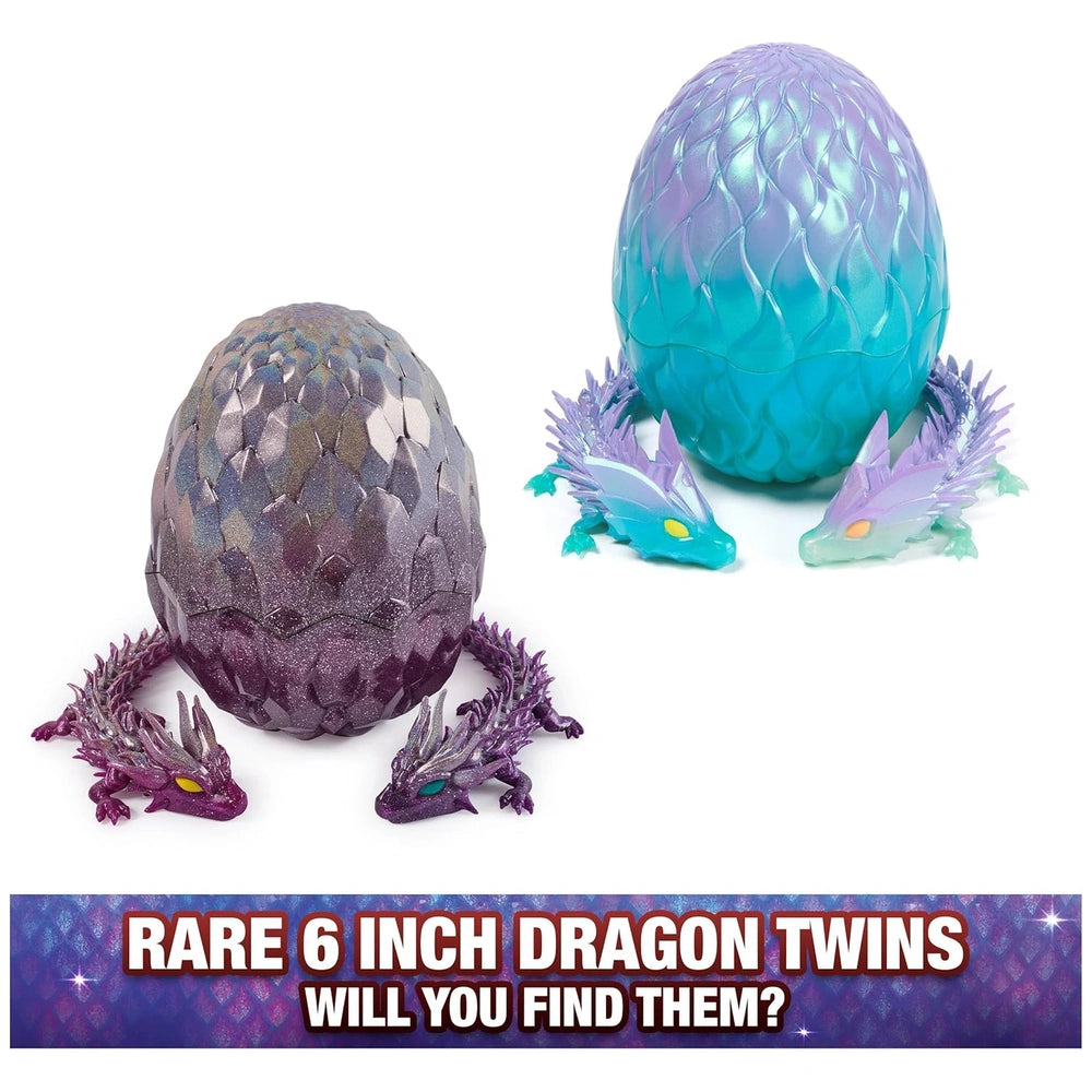 Articulated dragon figure with glossy purple and green accents, accompanied by two shiny dragon eggs in vibrant colors.