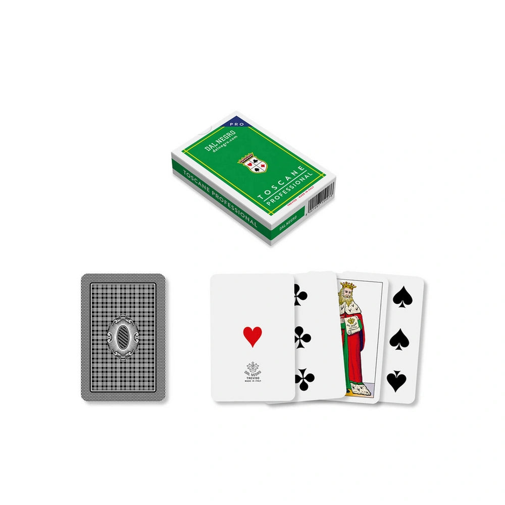 Dal Negro Toscane Pro Cards in a green case featuring black cards with spade and heart symbols, centered for display.