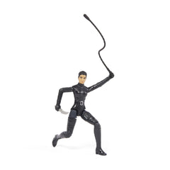 Batman Selina Kyle action figure in a dynamic pose, wearing a black bodysuit and holding a whip against a white background.