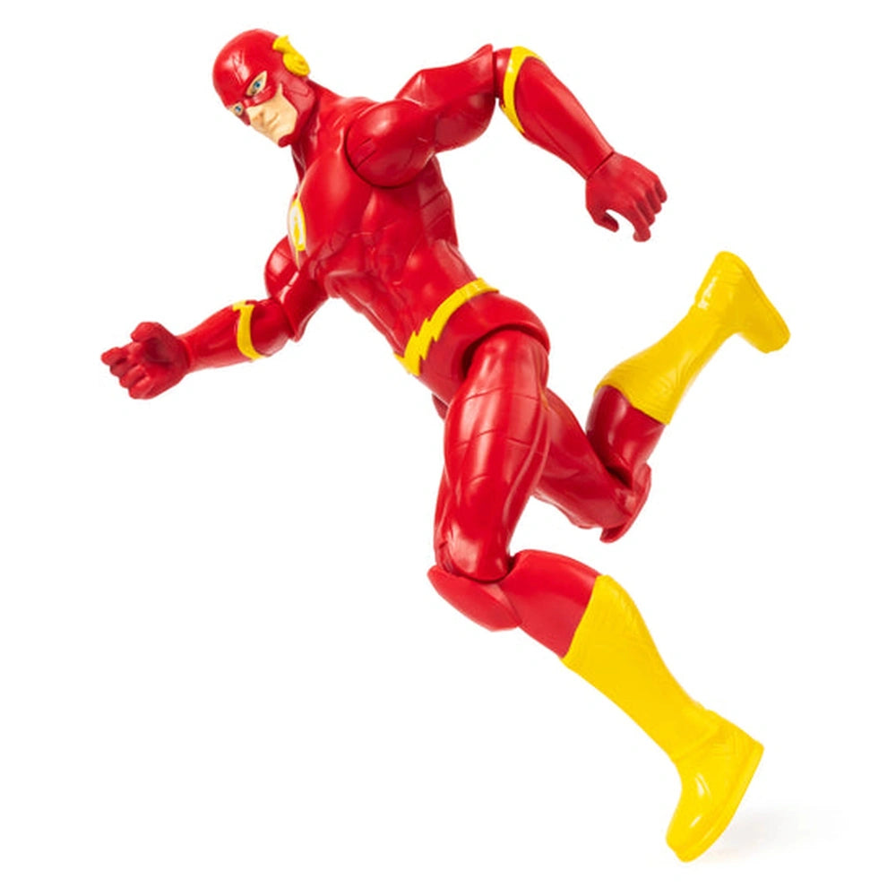 DC Comics The Flash action figure in a dynamic running pose, featuring a red costume with yellow accents and a glossy finish.