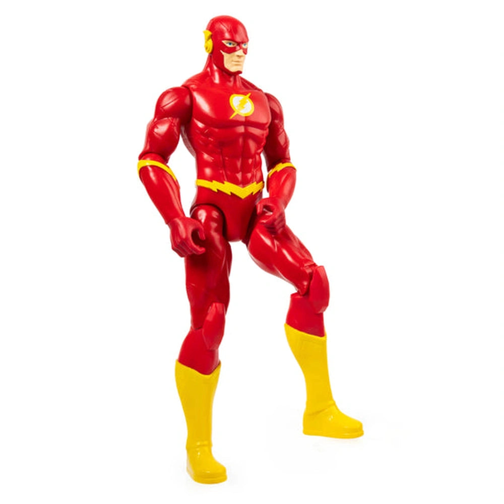 DC Comics The Flash action figure features a glossy red costume with yellow highlights and a lightning bolt emblem, posed dyn