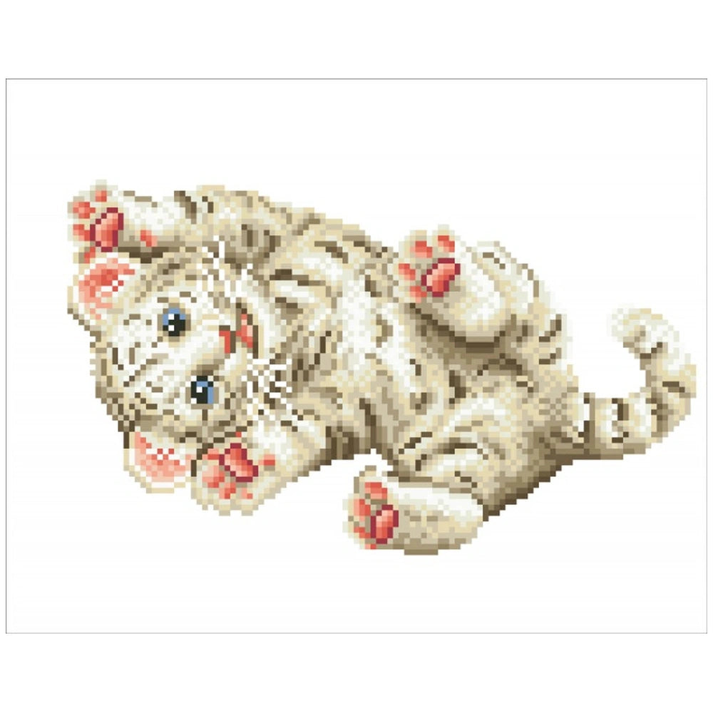 Baby Tiger Roly Poly features a light beige striped tiger with dark blue eyes and a smiling expression.