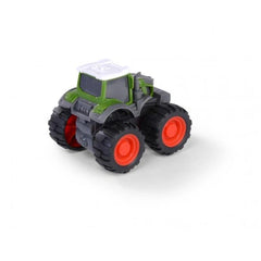 Dickie Fendt Friction Monster Tractor toy in green and black plastic with red wheels, featuring detailed cabin and bumpers.