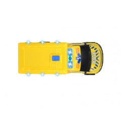 Dickie Iveco Daily Ambulance play vehicle in yellow with blue panel, black reflective border, and "RESCUE" text on front.