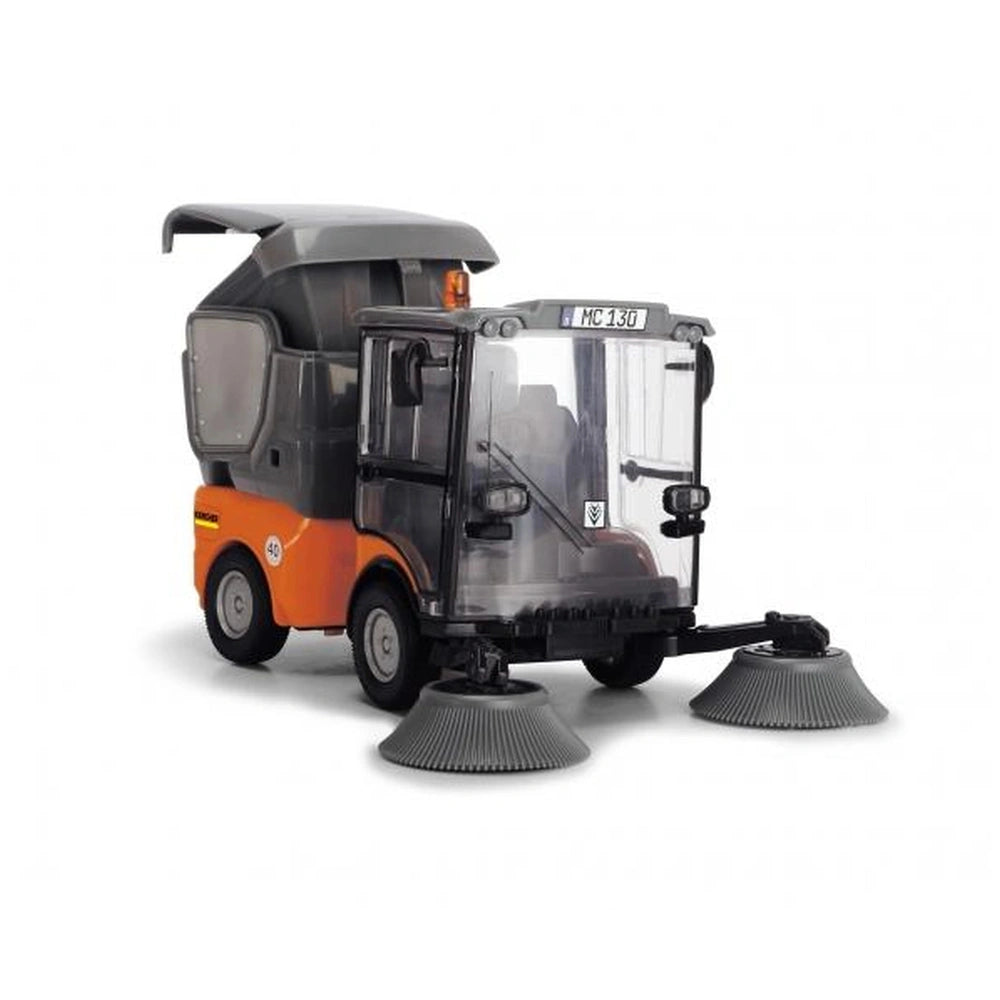 Dickie Kärcher Street Sweeper Play Vehicle in orange with a matte finish, gray roof, black wheels, and tinted windows.