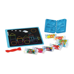 Didò Blocks Train Modelling Dough Set displayed on a colorful bordered board with a smooth black background.