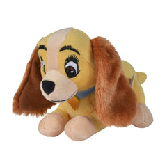 Disney Classic plush dog toy in yellow with brown accents, a blue collar, and a smiling face, set against a light background.
