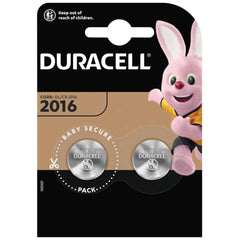 Duracell Button Cell CR2 2016 3V lithium batteries in retail packaging with transparent window, featuring brand logo and bunn