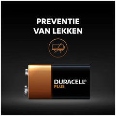Duracell Plus 9V battery with a black and gold matte case, metallic top, and label featuring "DURACELL PLUS" text.