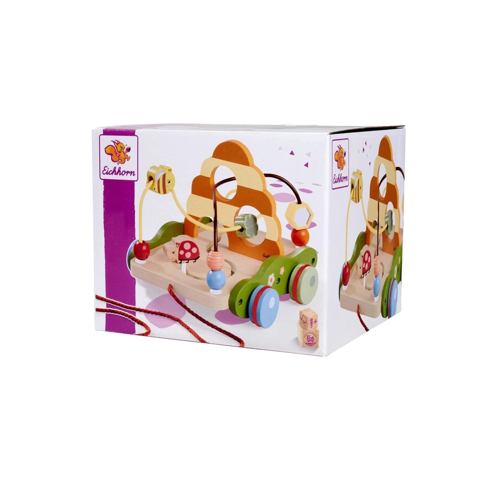 EICHHORN Bee Happy Pullalong Wagon showcases colorful components in a cardboard box, designed for childrens play.