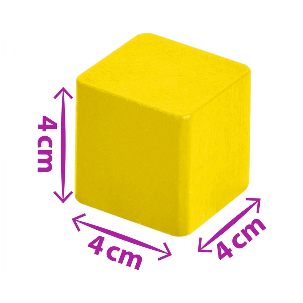 Coloured wooden block toy featuring a single matte yellow cube, ideal for sorting and stacking activities for babies.