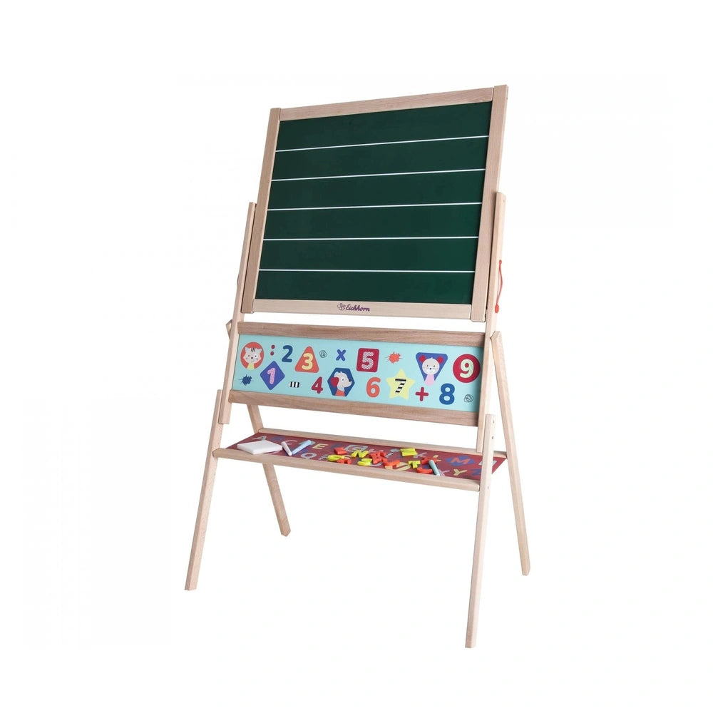 Eichhorn Magnetic Drawing Board features a green chalkboard and blue magnetic board with colorful, educational magnets for ch