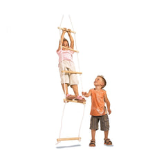 Eichhorn Outdoor Rope Ladder with children playing; one climbing, one on the ground, against a plain white background.