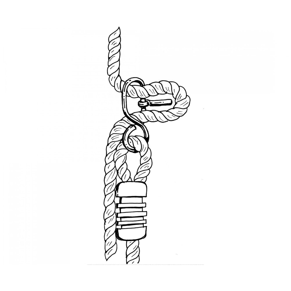 Eichhorn Outdoor Wooden Swing 60 kg schematic showing a minimalistic rope, hook, and weight design for sturdy play equipment.