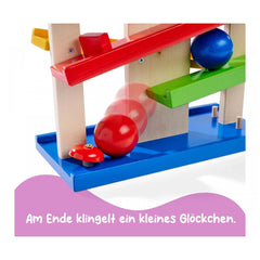 Eichhorn Runway Baby Activity Toys featuring a colorful wooden base with movable balls and sound elements for interactive pla