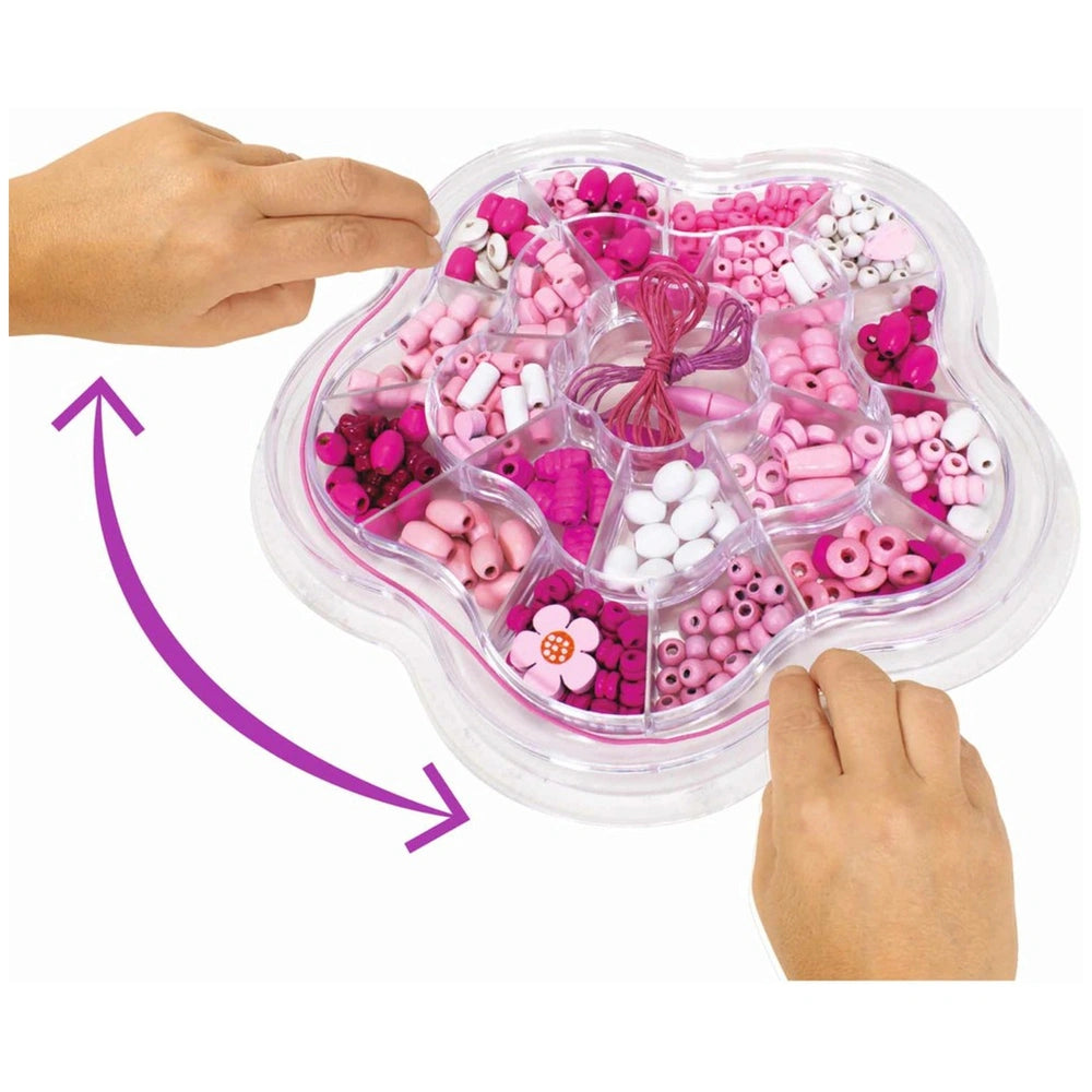 Eichhorn wooden bead set with 275 colorful crafting pieces displayed in a clear tray, perfect for creative projects.