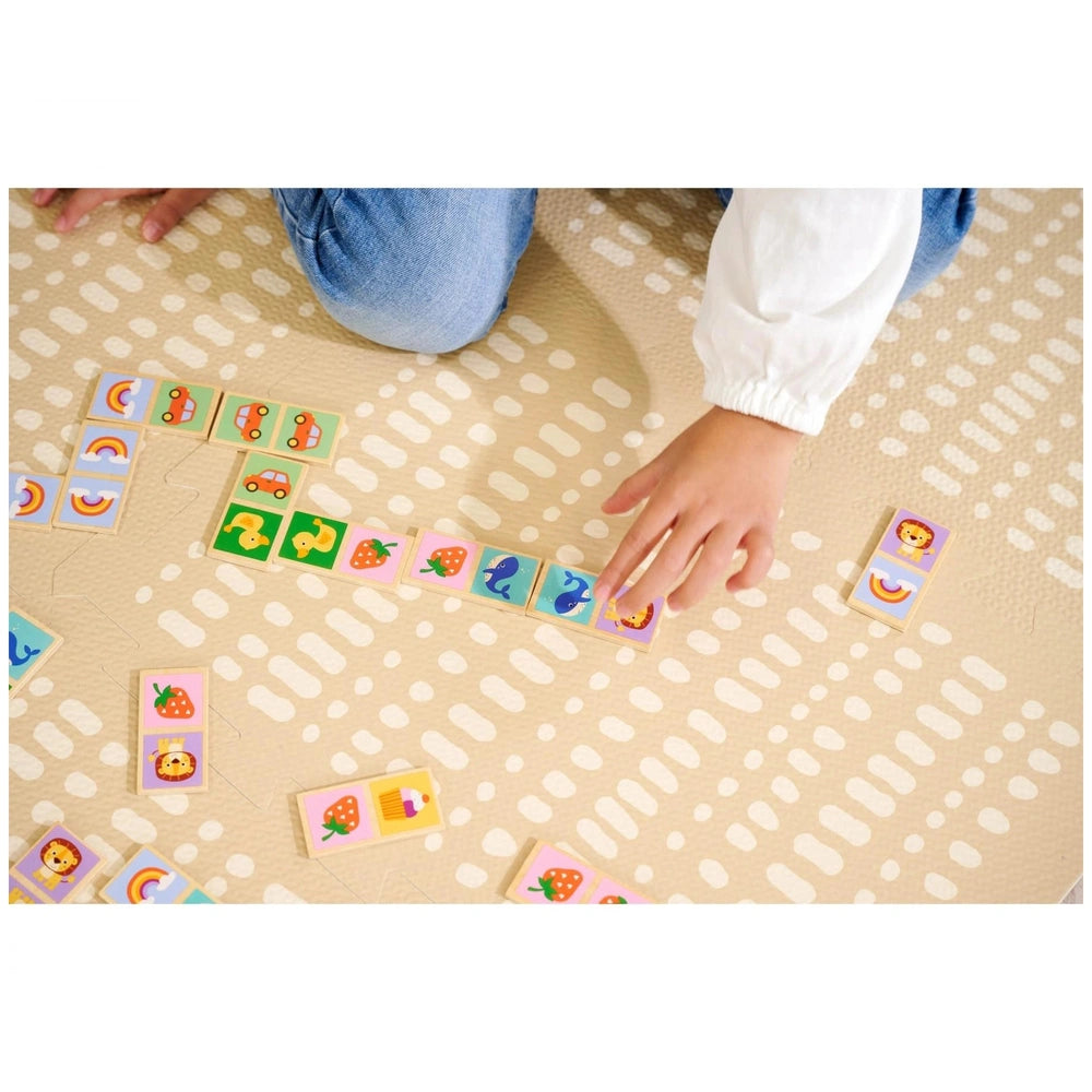 Eichhorn Wooden Domino Game with colorful interlocking blocks for childrens educational play and creativity development.