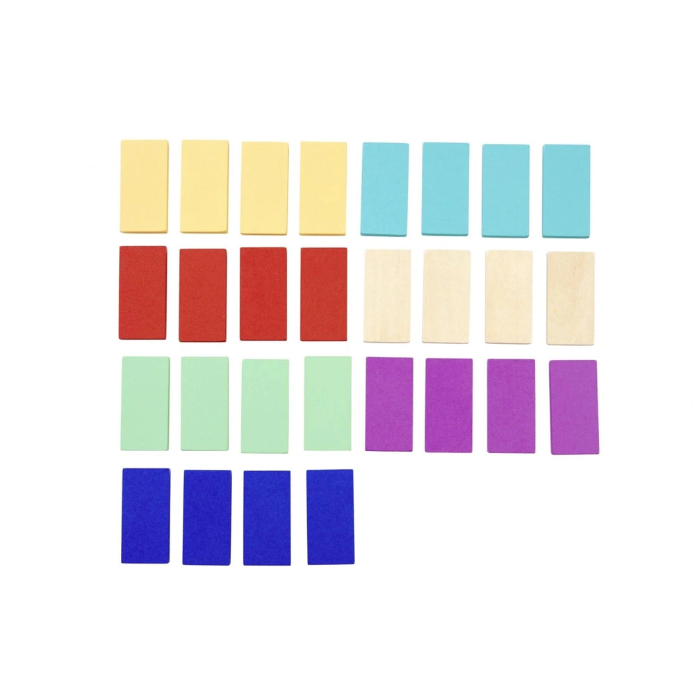 Eichhorn Wooden Domino Ralley features colorful blocks arranged in a grid, perfect for baby activity and play.