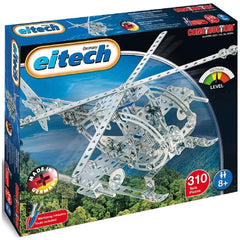 Eitech Army Helicopter construction set toy in glossy blue packaging with a metallic silver helicopter and visible stickers.