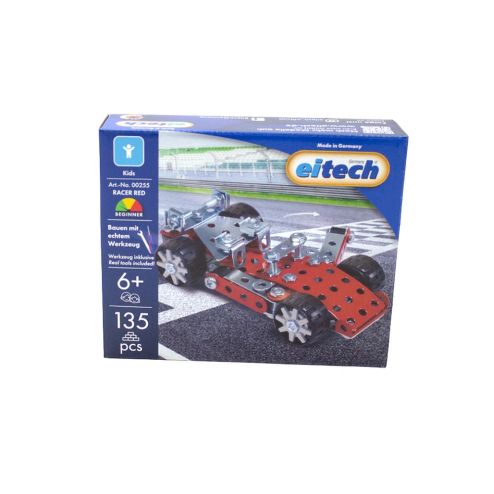 Eitech Rubin Rocket Racer Red construction set toy packaging features a blue background, clear plastic window, and vibrant pr