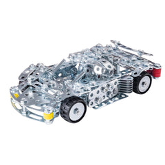 Eitech Speed Racer construction set features a silver metallic car with black wheels and silver rims, showcasing detailed com