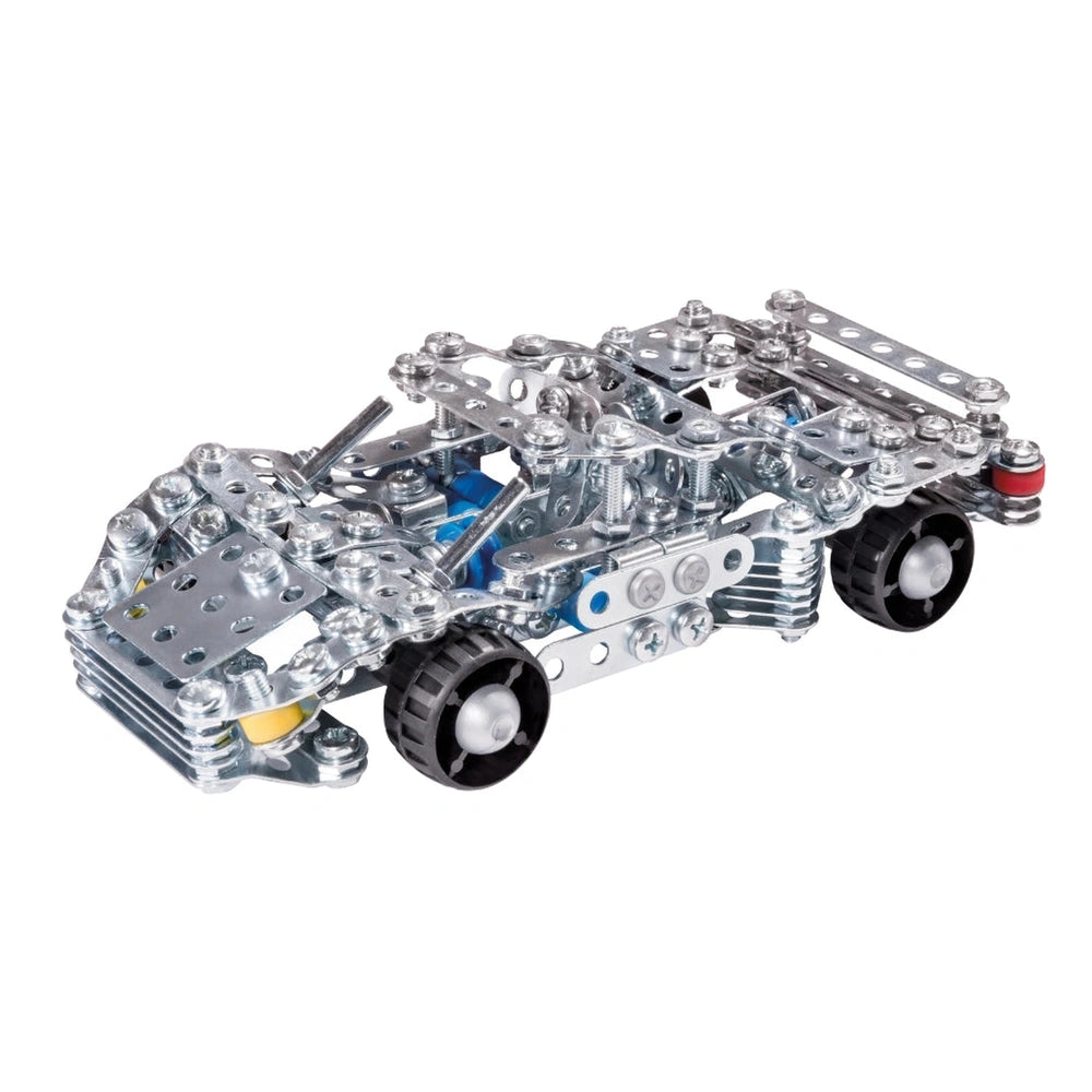 Eitech Speed Racer construction set features a silver metallic car with black wheels and a blue front component.